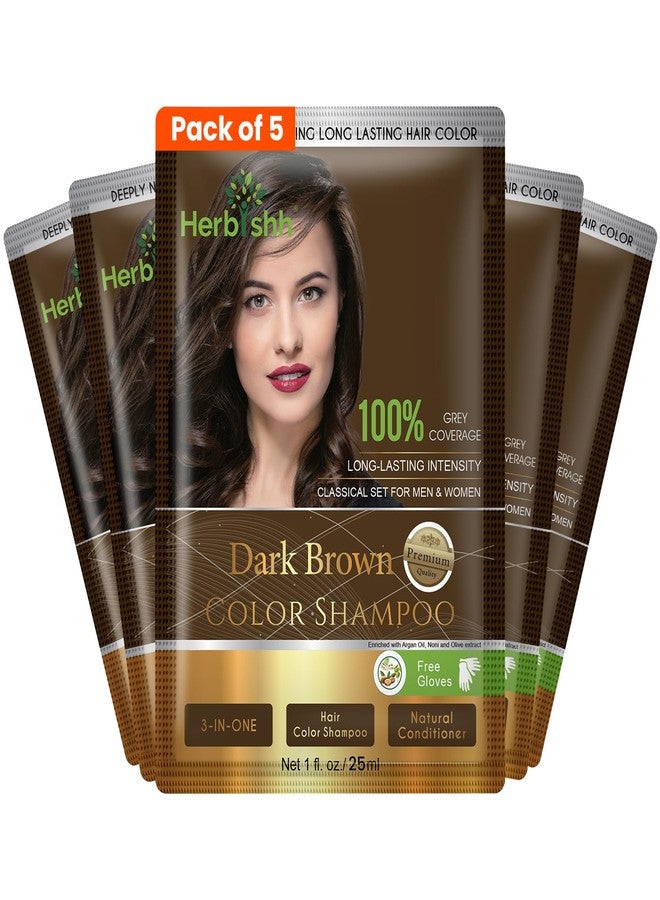 Herbishh Dark Brown Hair Color Shampoo (25ml x 5 Sachets) | Ammonia Free Hair Color Shampoo for men, Dark Brown Permanent Hair Dye Shampoo for women, 5 Minutes Hair Colour - Image 1