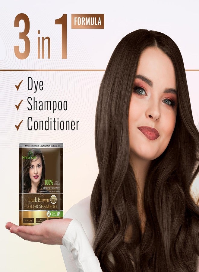 Herbishh Dark Brown Hair Color Shampoo (25ml x 5 Sachets) | Ammonia Free Hair Color Shampoo for men, Dark Brown Permanent Hair Dye Shampoo for women, 5 Minutes Hair Colour - Image 2