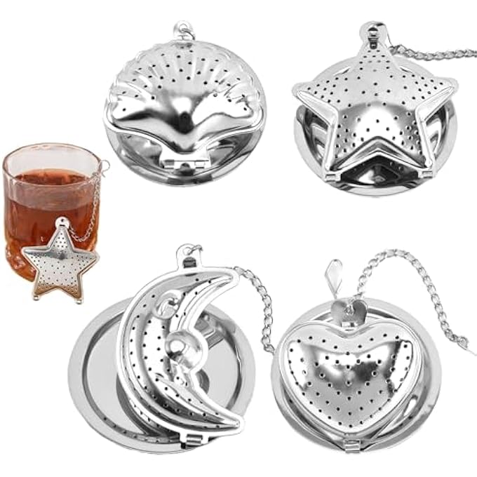KASTWAVE 4 Pcs Loose Tea Strainers Loose Leaf Tea Infuser Filters With Extended Chain And Tea Infuser Tray Reusable Fine Mesh Tea Interval Diffuser Tea Filters For Loose Leaf Tea Spice Mugs Teapots - Image 2