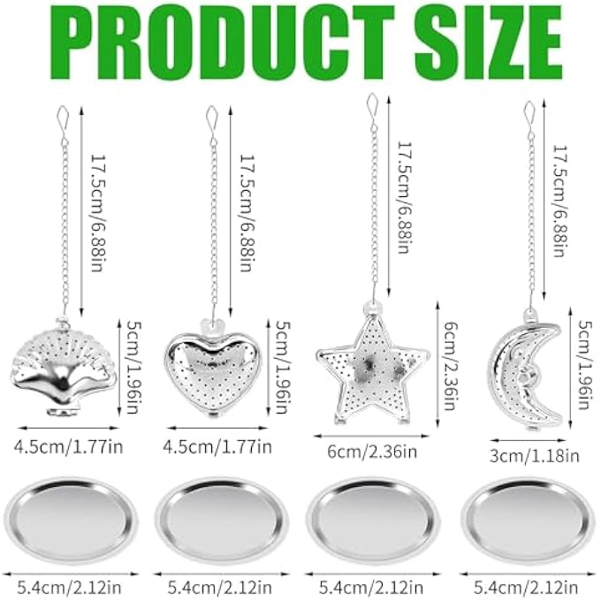 KASTWAVE 4 Pcs Loose Tea Strainers Loose Leaf Tea Infuser Filters With Extended Chain And Tea Infuser Tray Reusable Fine Mesh Tea Interval Diffuser Tea Filters For Loose Leaf Tea Spice Mugs Teapots - Image 5