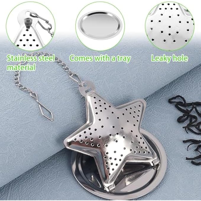 KASTWAVE 4 Pcs Loose Tea Strainers Loose Leaf Tea Infuser Filters With Extended Chain And Tea Infuser Tray Reusable Fine Mesh Tea Interval Diffuser Tea Filters For Loose Leaf Tea Spice Mugs Teapots - Image 3