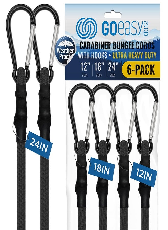GOEASY0312 Carabiner Bungee Cords with Hooks Heavy Duty - 12", 18", 24" UV Resistant Black Bungee Cords with Carabiner Hooks for Outdoors, 200 LBS Max Break Strength - 6PCS - Image 1