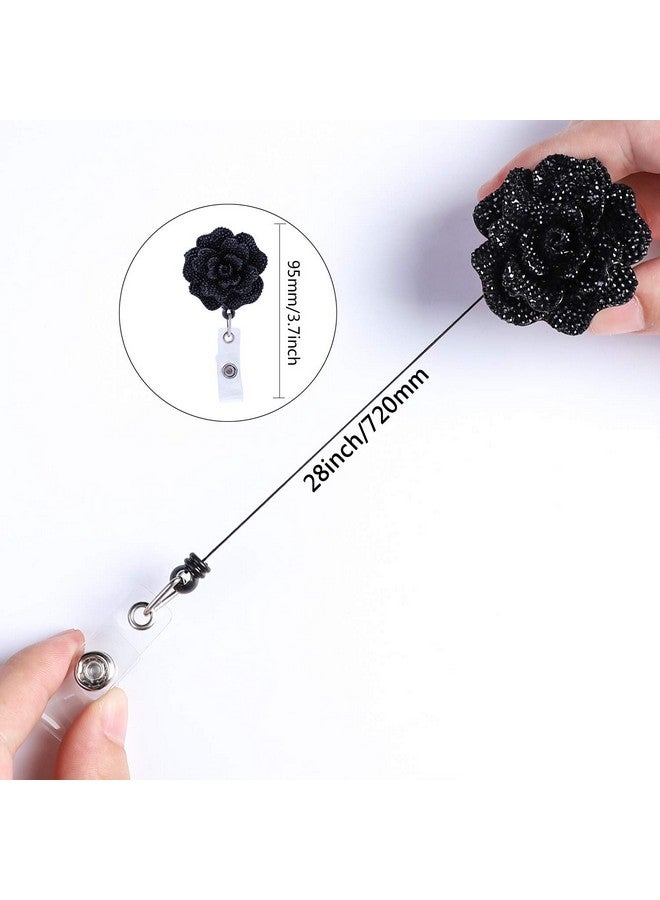 Soleebee 28'' Retractable Badge Reel, Bling Bling Rose Nurse Id Badge Holder Reel With Belt Clip - Black - Image 3