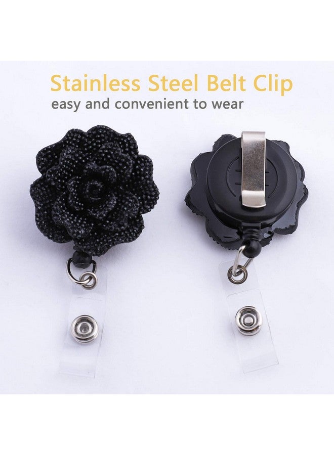 Soleebee 28'' Retractable Badge Reel, Bling Bling Rose Nurse Id Badge Holder Reel With Belt Clip - Black - Image 2