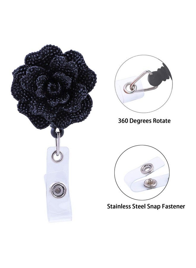 Soleebee 28'' Retractable Badge Reel, Bling Bling Rose Nurse Id Badge Holder Reel With Belt Clip - Black - Image 4