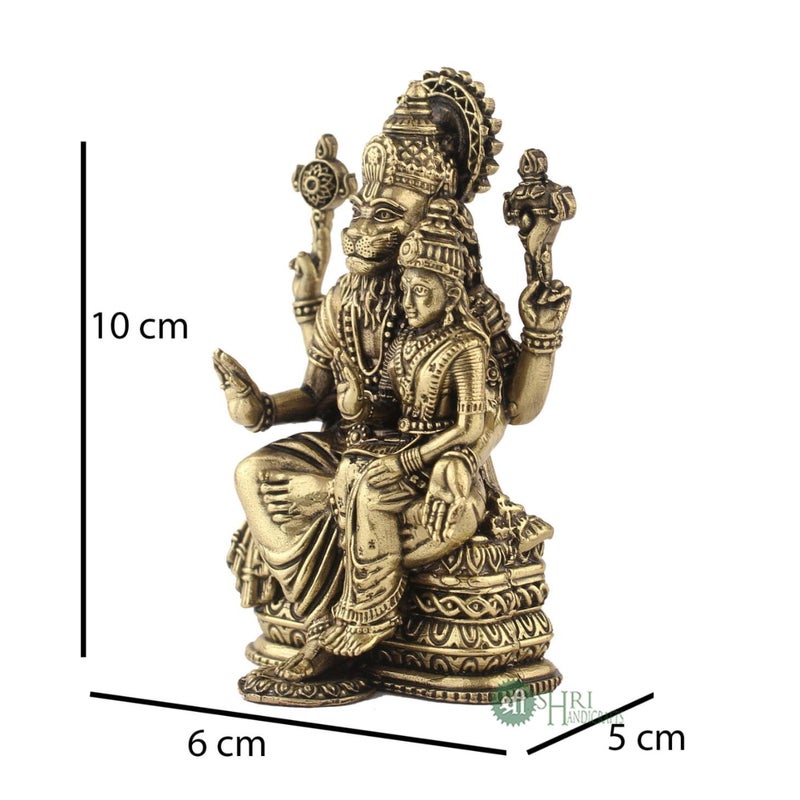 INDICAST Brass Lord Narasimha with Goddess Lakshmi Statue 4 Dev Narsingh Bhagwan Murti Idol Figurine for Puja Home Decor Gift Weight 220gm - Image 4