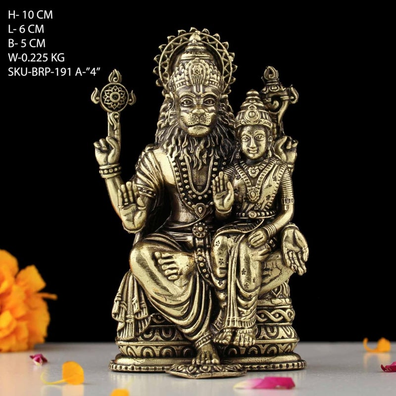 INDICAST Brass Lord Narasimha with Goddess Lakshmi Statue 4 Dev Narsingh Bhagwan Murti Idol Figurine for Puja Home Decor Gift Weight 220gm - Image 1