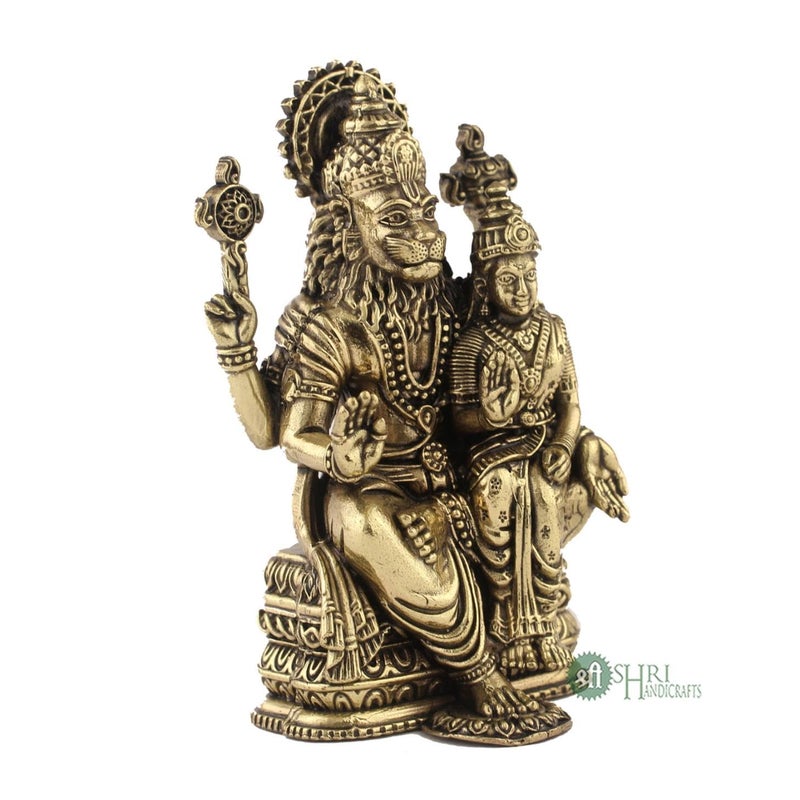 INDICAST Brass Lord Narasimha with Goddess Lakshmi Statue 4 Dev Narsingh Bhagwan Murti Idol Figurine for Puja Home Decor Gift Weight 220gm - Image 5