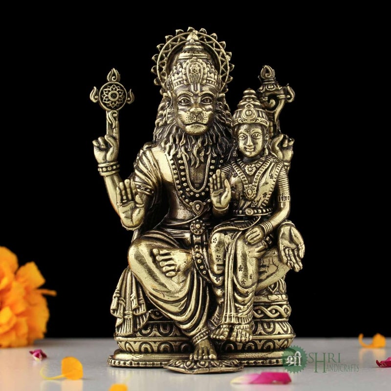 INDICAST Brass Lord Narasimha with Goddess Lakshmi Statue 4 Dev Narsingh Bhagwan Murti Idol Figurine for Puja Home Decor Gift Weight 220gm - Image 2