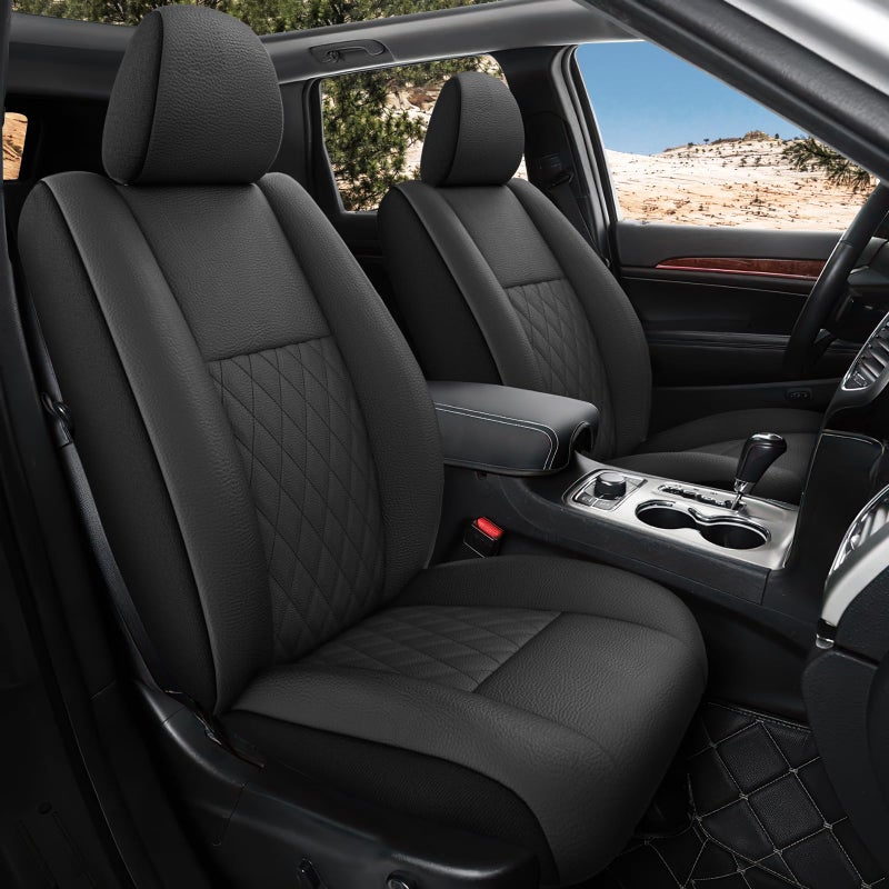 GIANT PANDA Front Faux Leather Seat Covers Custom Fit for Jeep Grand Cherokee WK2 20112021 Laredo Limited Overland Altitude Summit 2 PackBlack