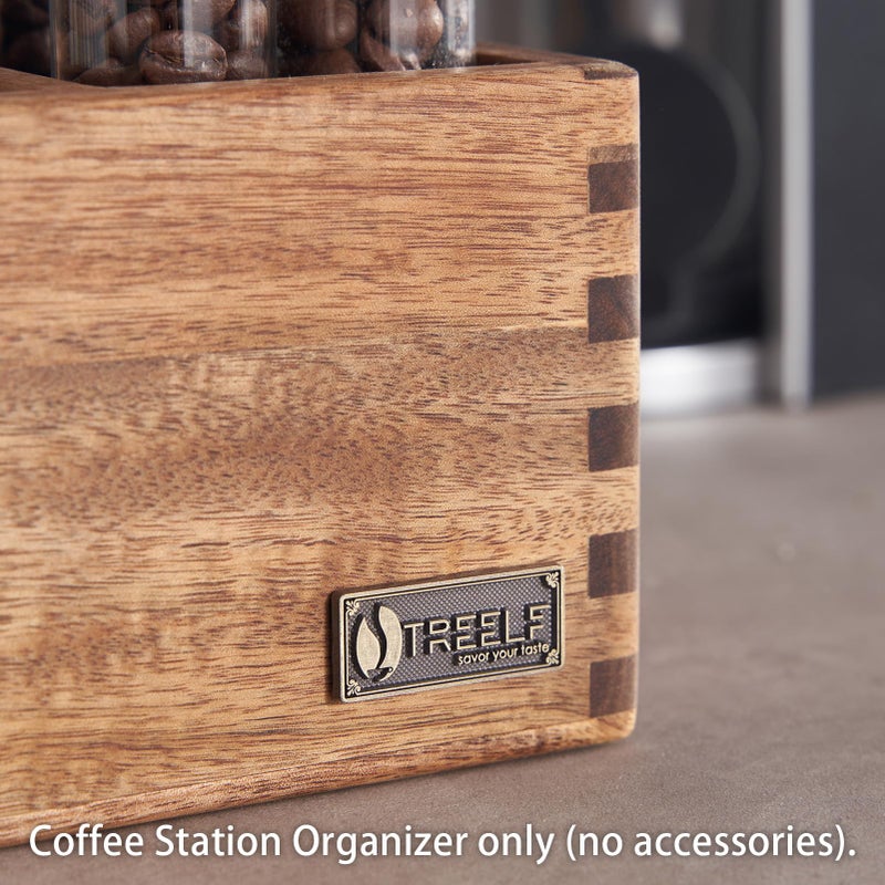 TREELF Acacia Wood Coffee Station Organizer for Countertop, Coffee Pods Holder & Condiment Storage Basket, 12-Inch Rustic Farmhouse Bar Decor for Tea Cups, Syrup, Stirrers, Accessories - Image 5