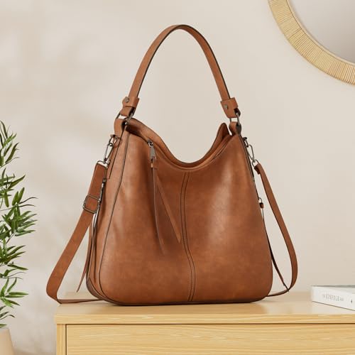 Realer Handbags for Women Large Designer Ladies Hobo bag Bucket Purse Faux Leather - Image 2