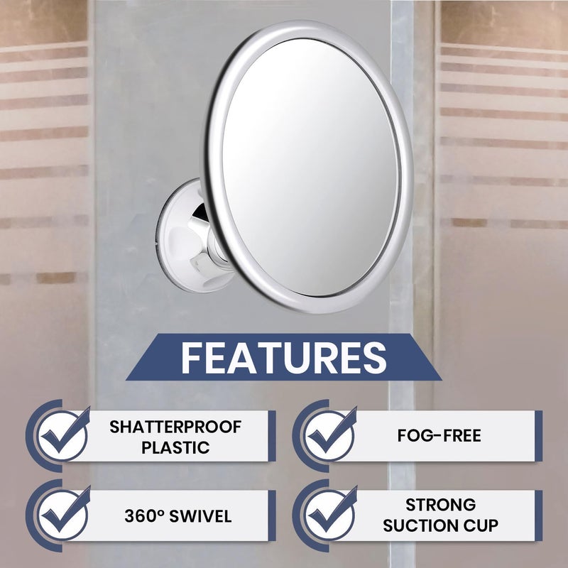 MIRRORVANA Anti Fog Mirror for Shower - Fogless, Shatterproof Shaving Mirror with 360Â° Swivel and Adjustable Suction Cup - 6.7" x 6.7" Round (Classic Chrome) - Image 2