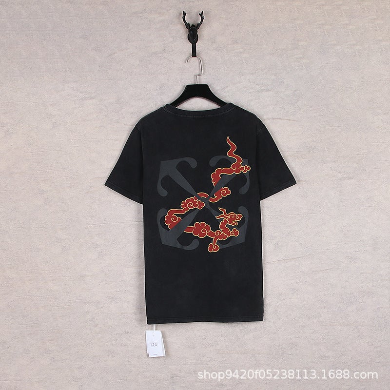 Summer Style Ow Xiangyunlong Picture Pattern Printed Loose Short-Sleeved T-Shirt For Men And Women One Piece - Image 4