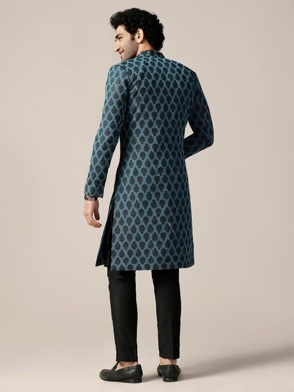 KISAH Mens Sherwani Set with Kurta & Trouser - Silk Blend Indo Western Sherwani - Designer Ethnic Outfit for Weddings & Festivals - Image 4