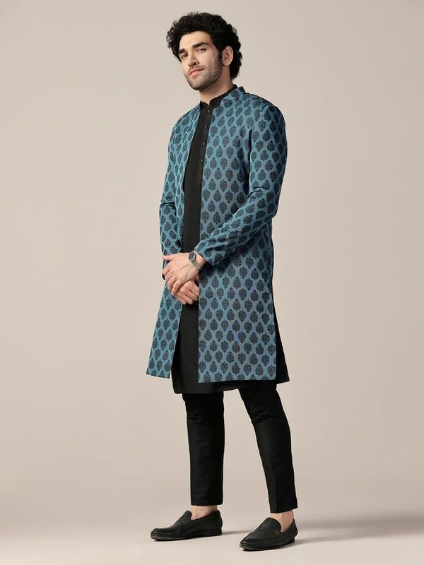 KISAH Mens Sherwani Set with Kurta & Trouser - Silk Blend Indo Western Sherwani - Designer Ethnic Outfit for Weddings & Festivals - Image 2