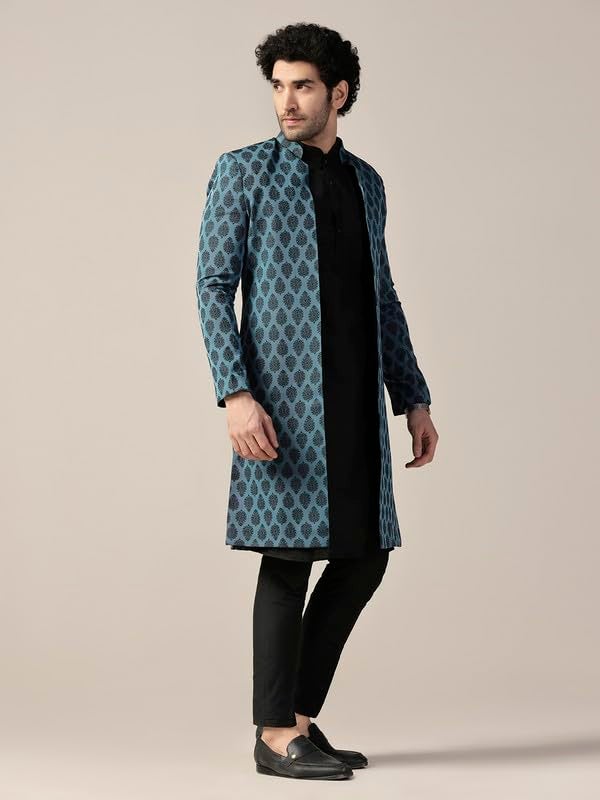KISAH Mens Sherwani Set with Kurta & Trouser - Silk Blend Indo Western Sherwani - Designer Ethnic Outfit for Weddings & Festivals - Image 3
