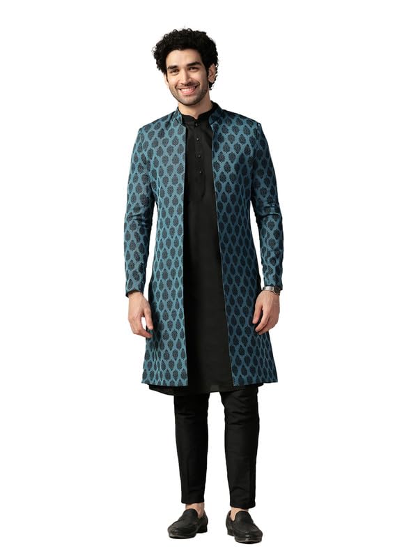 KISAH Mens Sherwani Set with Kurta & Trouser - Silk Blend Indo Western Sherwani - Designer Ethnic Outfit for Weddings & Festivals - Image 1