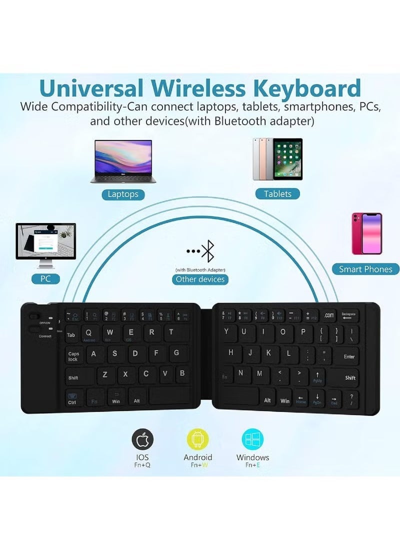 Foldable Bluetooth Keyboard - Ultra Slim Wireless Portable Keyboard with Rechargeable Battery, Full-Size Layout, Compatible with iOS, Android, Windows, Tablets, Smartphones, and Laptops | Slim, Lightweight & Multi-Device
