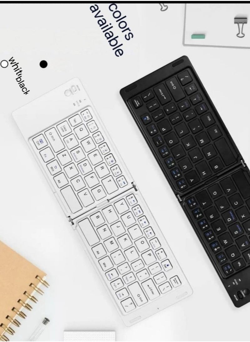 Foldable Bluetooth Keyboard - Ultra Slim Wireless Portable Keyboard with Rechargeable Battery, Full-Size Layout, Compatible with iOS, Android, Windows, Tablets, Smartphones, and Laptops | Slim, Lightweight & Multi-Device