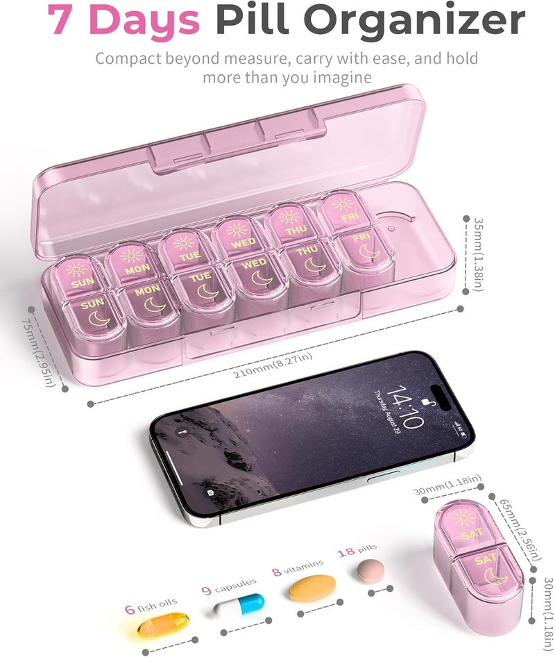 Pillex Weekly Pill Organizer Arthritis Friendly, BPA Free Travel 7 Day Pill Box Case - Image 3