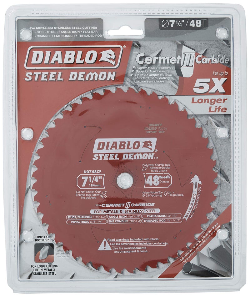 Diablo فرويد ديابلو DO748F شفرات منشار دائري من الصلب ديمون 7 1/4 بوصة 48 سنًا من كربيد التيتانيوم TCG لقطع المعادن الحديدية مع طلاء غير لاصق من بيرما شيلد وفتحات تثبيت مقطوعة بالليزر - Image 4