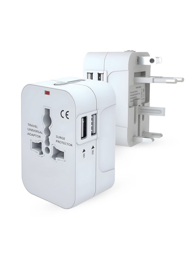 Universal Travel Adapter, All-in-One International Power Plug, Fast Charging Worldwide Charger with Dual USB, for USA, UK, EU, AUS, Compatible with Phones, Laptops, Tablets (White) - Image 1