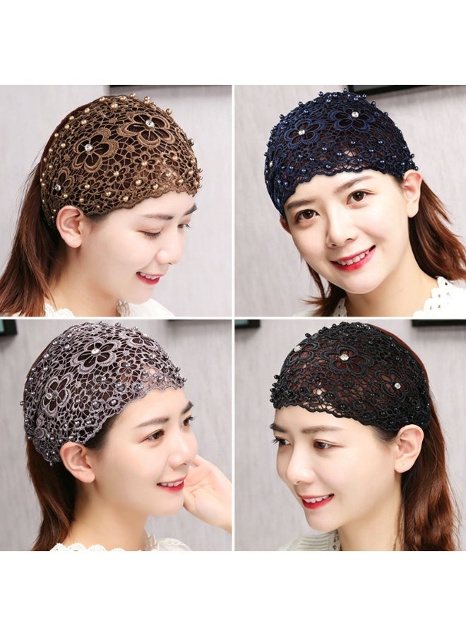 2PCS جوف الدانتيل اللؤلؤ حزمة الرأس واسعة حبات الشعر الفرقة للمرأة, زهرة حبات الدانتيل المرنة حزمة الرأس ملحقات الشعر الأنيقة,بوهو واسعة حافة الراينستين ملحقات الشعر اليومية والحفلة والمهرجان الديكور - Image 2