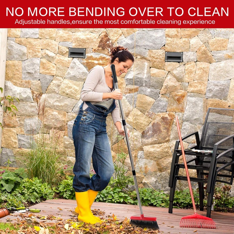 Tiumso Stainless Steel Hard Floor Broom And Dustpan 2019 Version Set With Upgrade Combo And Sturdiest Extendable Long Handle4Layers BristlesUpright Standing For HomeOfficeKitchenLobbyBlackRed - Image 5