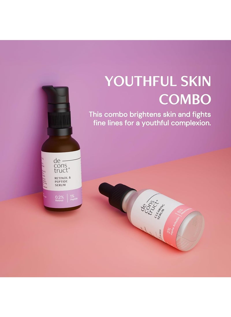 Deconstruct - Deconstruct 5% Niacinamide + 0.2% Retinol Face Serum Combo | With 2% Alpha Arbutin & 1% Peptide | Reduces Acne, Dark Spots, Fine Lines & Wrinkles | For Men & Women | Beginner Friendly | 30 ml each - Image 1