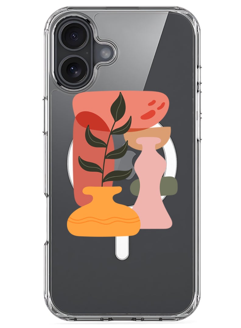 Theodor iPhone 16 Plus Magsafe Magnetic Case for iPhone Compatible with Wireless Charging, Shockproof Phone Bumper Cover - Vase leaf - Image 1