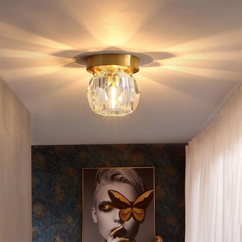 Modern Gold Farmhouse Ceiling Light - Semi Flush Mount Ceiling Lamp with Globe Glass Shade for Bedroom Dining Living Room Kitchen Hallway, D1-XYCa - Image 1