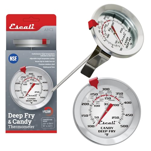 Escali AHC1 Stainless Steel Deep Frying and Candy Thermometer with Pot Clip 5Inch Probe with Candy Temperature Zones NSF Certified