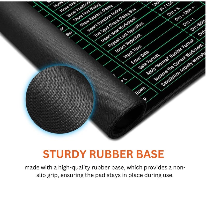 tuKZer Extended Gaming Mouse Pad with Windows & Office Excel Shortcuts Key, High Speed Mouse Tracking & Control, Stitched Embroidery Edges, Non-Slip Rubber Base for Computer Laptop Keyboard - Image 2