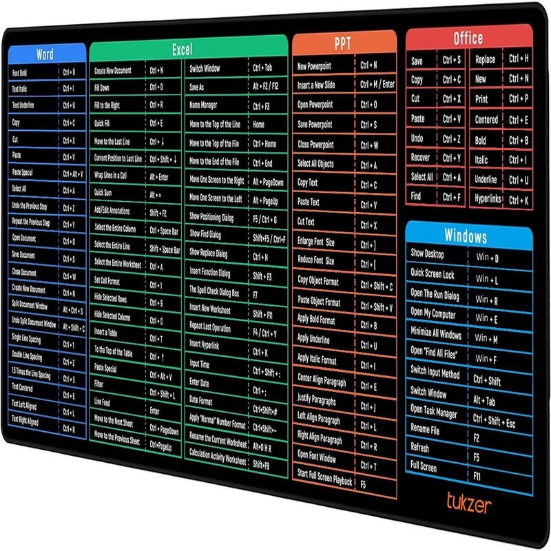 tuKZer Extended Gaming Mouse Pad with Windows & Office Excel Shortcuts Key, High Speed Mouse Tracking & Control, Stitched Embroidery Edges, Non-Slip Rubber Base for Computer Laptop Keyboard - Image 1