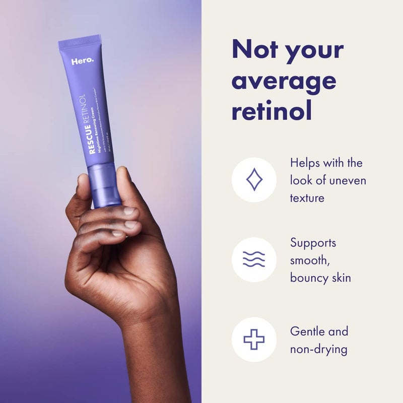 Hero Rescue Retinol Nighttime Renewing Cream - Helps With the Look of Uneven Texture and Post-Blemish Marks - Gentle, Non-Drying Formula, Introduction Retinol - Safe for Sensitive Skin (30 ml) - Image 4