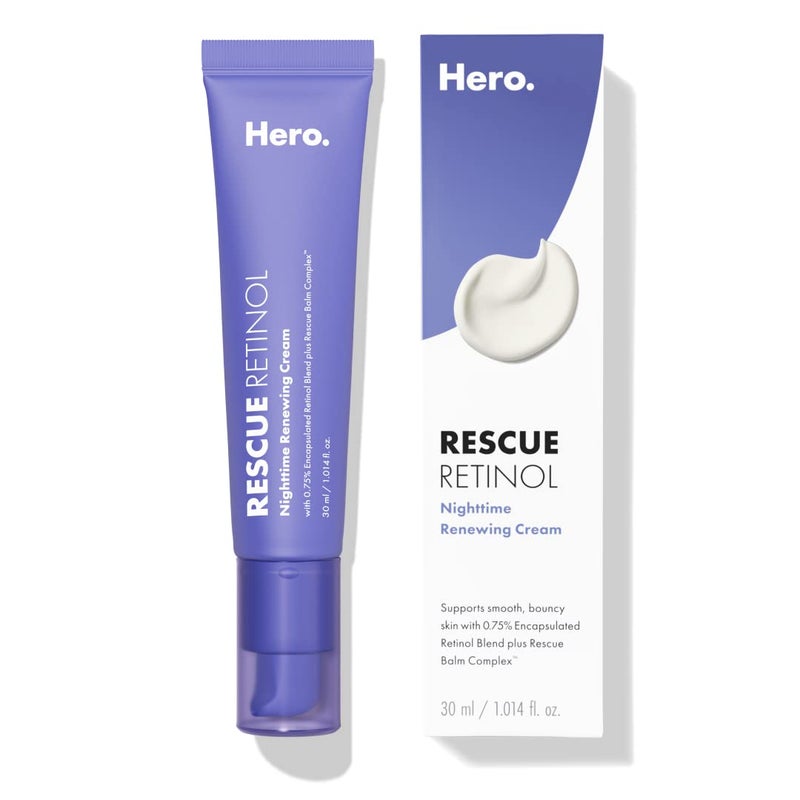 Hero Rescue Retinol Nighttime Renewing Cream - Helps With the Look of Uneven Texture and Post-Blemish Marks - Gentle, Non-Drying Formula, Introduction Retinol - Safe for Sensitive Skin (30 ml) - Image 1
