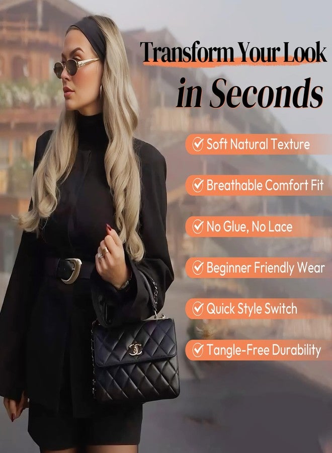 BARSDAR Ombre Blonde Long Wavy Headband Wig - 26 Inch Blonde Body Wave Headband Wig for Women - Synthetic Wear and Go Glueless Dark Roots Ombre Wigs Soft Lightweight Natural Looking Easy Wear - Image 3