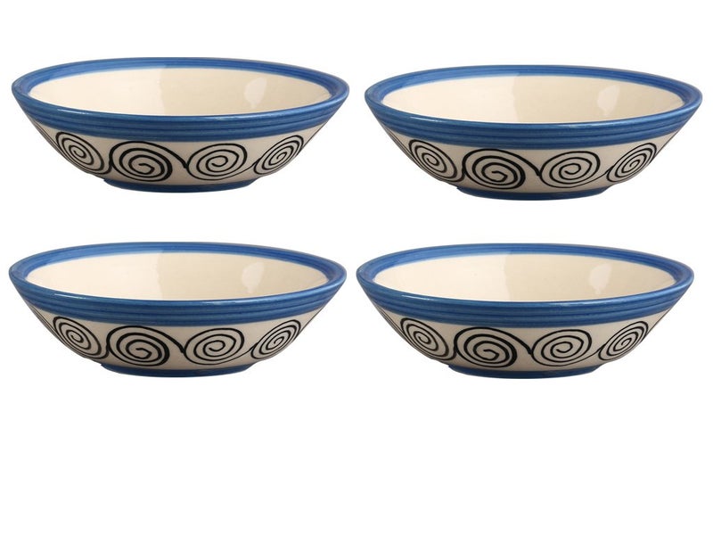 Caffeine Ceramic Handmade Bule Doodle Katori Bowl- (Set of 4) - Image 1