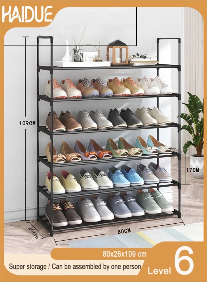 Haidue 6 Tier Shoe Rack and Organiser, Sturdy Metal Shoe Organizer Space Saver for Entryway, Easy to Assemble Compact Shoes Rack with Large Capacity, Free Standing Shoe Storage Cabinet 80x26x109 cm - Image 1