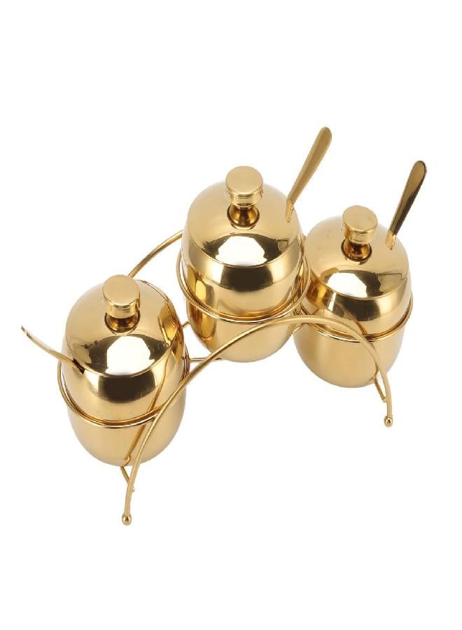 Fdit 3Pcs Seasoning Jar Set with Lid and Spoon, Stainless Steel Seasoning Storage Container Spice Rack Organizer Condiment Holder for Salt Sugar Spice Pepper(Gold) - Image 1