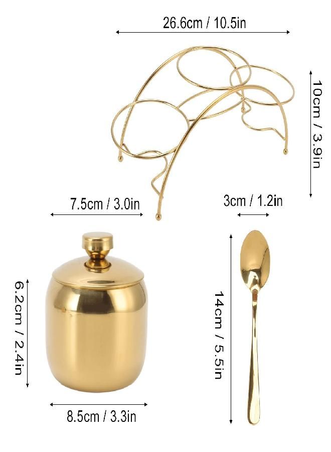 Fdit 3Pcs Seasoning Jar Set with Lid and Spoon, Stainless Steel Seasoning Storage Container Spice Rack Organizer Condiment Holder for Salt Sugar Spice Pepper(Gold) - Image 3
