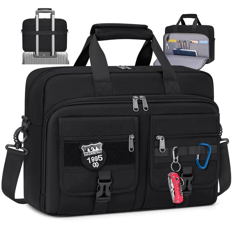 RAINSMORE Tactical Laptop Bag 15.6 Inch Laptop Briefcase Men Business Computer Bag Large Laptop Case Waterproof Military Shoulder Messenger Bag Work Office Travel, Black - Image 1