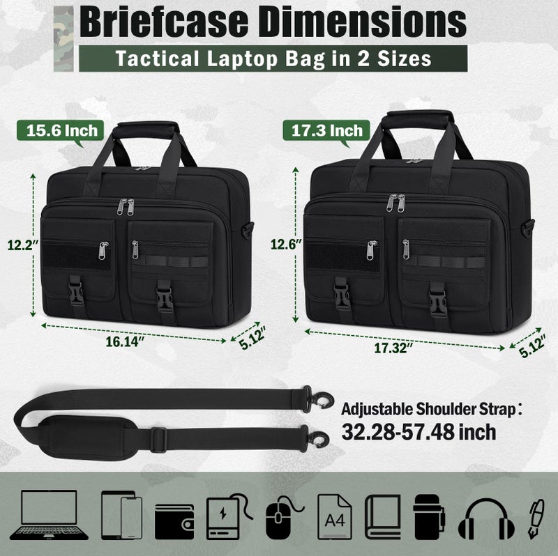RAINSMORE Tactical Laptop Bag 15.6 Inch Laptop Briefcase Men Business Computer Bag Large Laptop Case Waterproof Military Shoulder Messenger Bag Work Office Travel, Black - Image 5