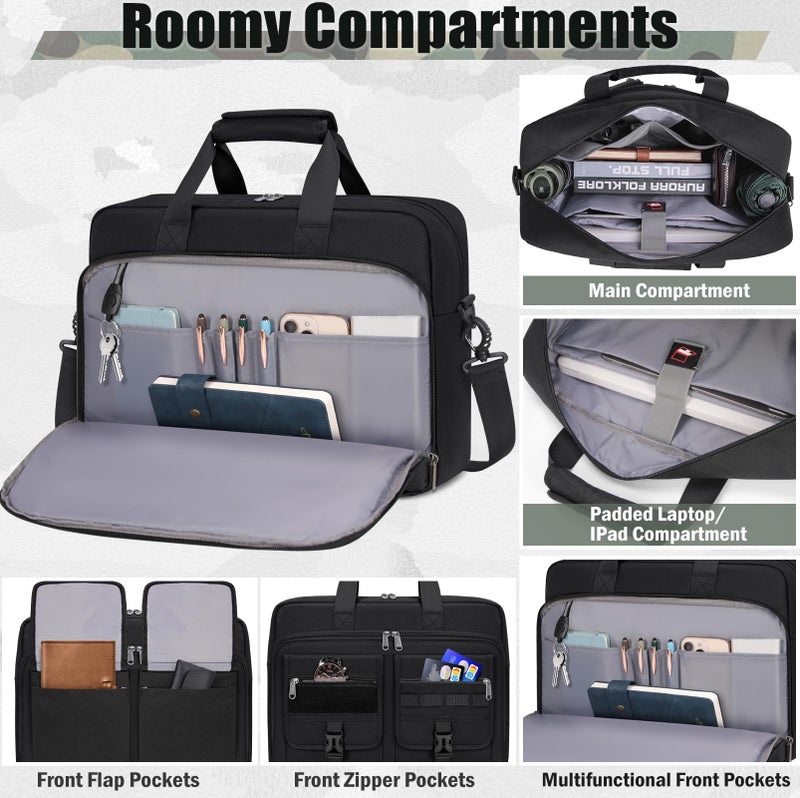 RAINSMORE Tactical Laptop Bag 15.6 Inch Laptop Briefcase Men Business Computer Bag Large Laptop Case Waterproof Military Shoulder Messenger Bag Work Office Travel, Black - Image 3
