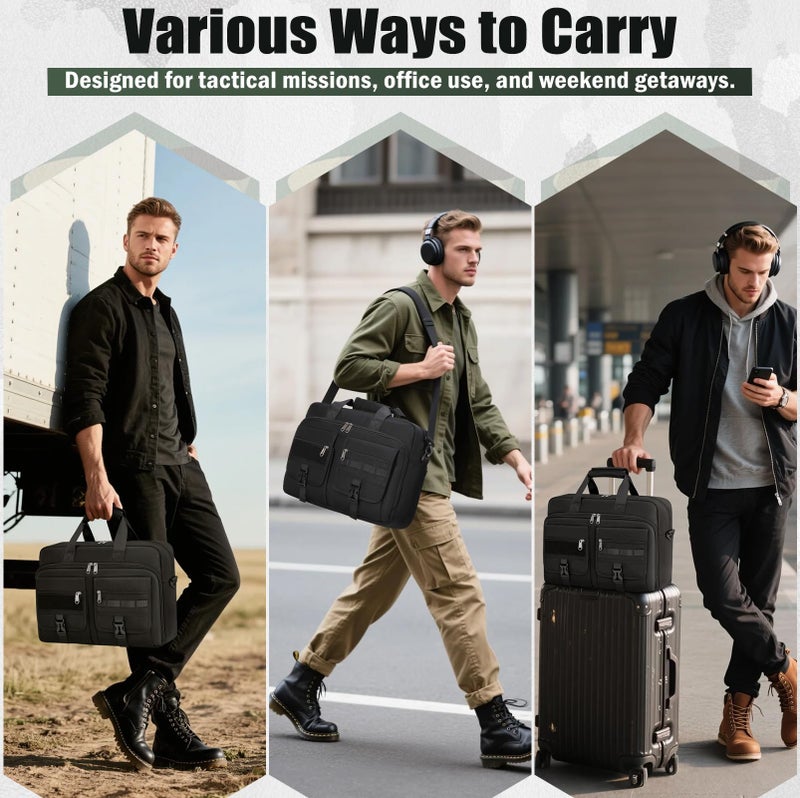RAINSMORE Tactical Laptop Bag 15.6 Inch Laptop Briefcase Men Business Computer Bag Large Laptop Case Waterproof Military Shoulder Messenger Bag Work Office Travel, Black - Image 2
