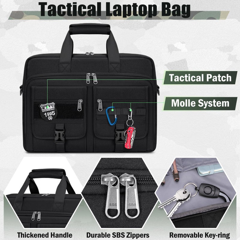 RAINSMORE Tactical Laptop Bag 15.6 Inch Laptop Briefcase Men Business Computer Bag Large Laptop Case Waterproof Military Shoulder Messenger Bag Work Office Travel, Black - Image 4