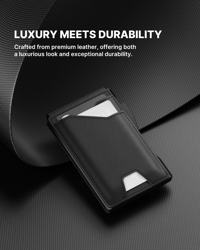 typecase Tactical Wallet for Men Card Holder: Pop Up Card Case, Genuine Leather, Smart, RFID Blocking, Slim, Minimalist, Thin, Front Pocket - 9-13 Card Capacitiy, ID Window, Money Clip (Dark Black) - Image 5