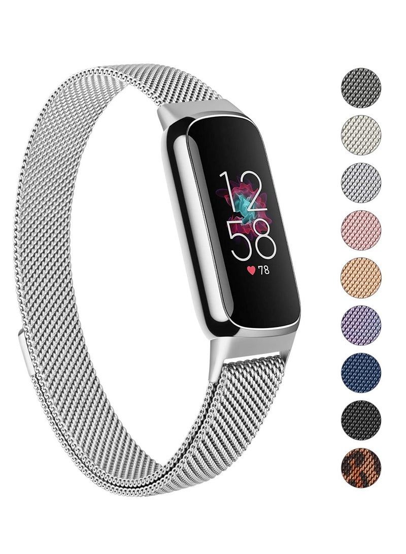 SOLARAE Metal Strap, Compatible with Fitbit Luxe Straps for Women Men, Magnetic Clasp Stainless Steel Mesh Loop Adjustable Wristband Replacement Strap for Fitbit Luxe Fitness Tracker - Image 1