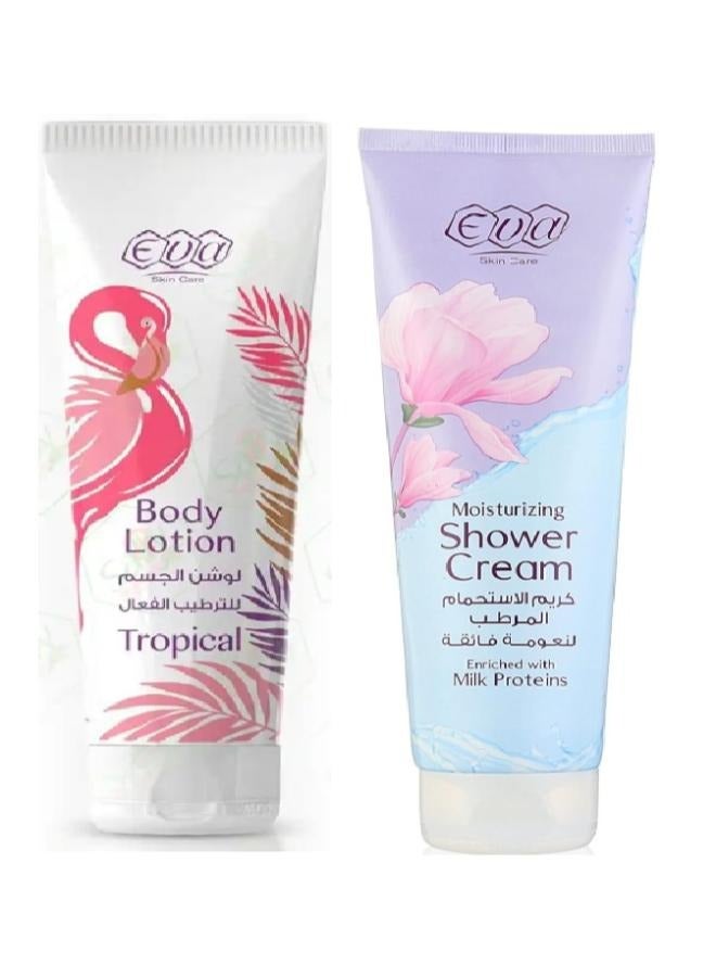 إيفا مجموعه من قطعتين لوشن الجسم للترطيب الفعال تروبيكال+مل و كريم الإستحمام المرطب لنعومة فائقة تروبيكال 250+240 مل - Image 1